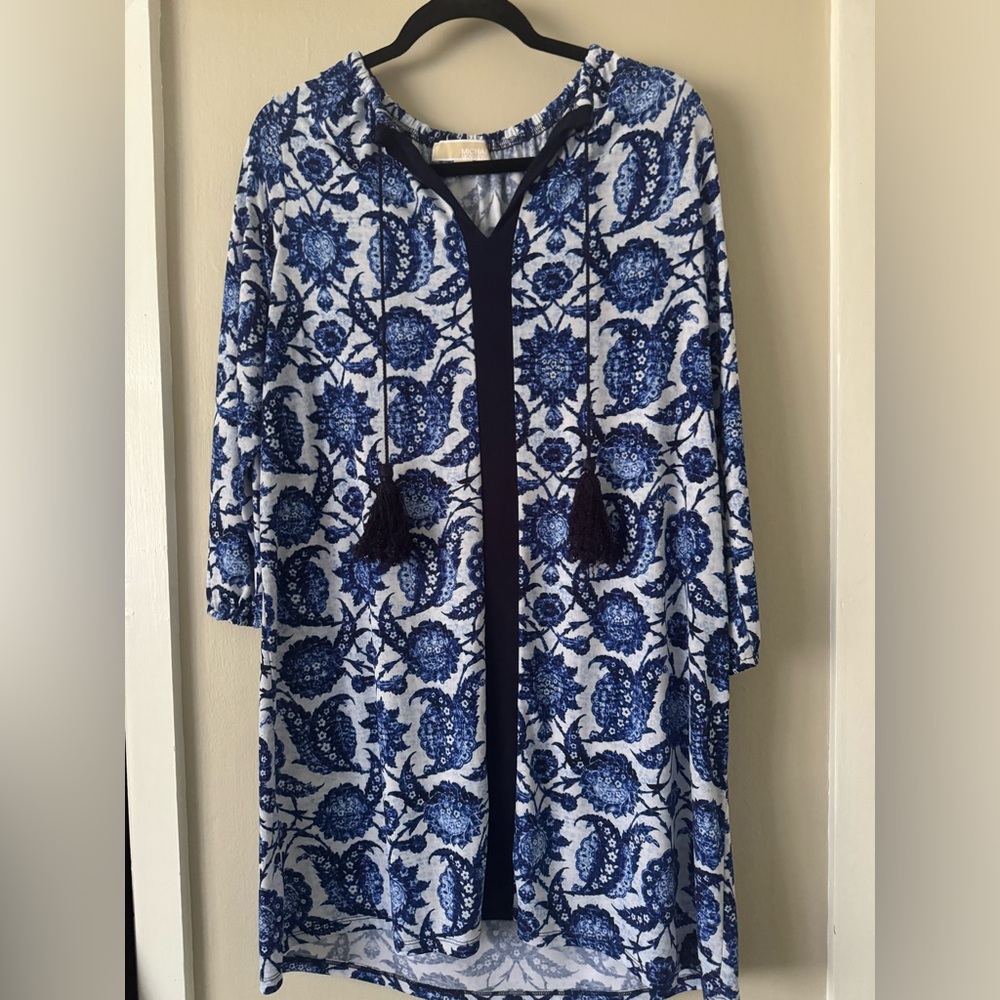 Michael Kors Navy and White Floral Tie-Front dress